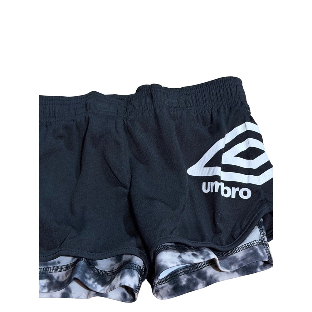 Umbro Running Shorts Black White Marble 2-in-1 Athletic Layered Small 6 Girls - Picture 3 of 5